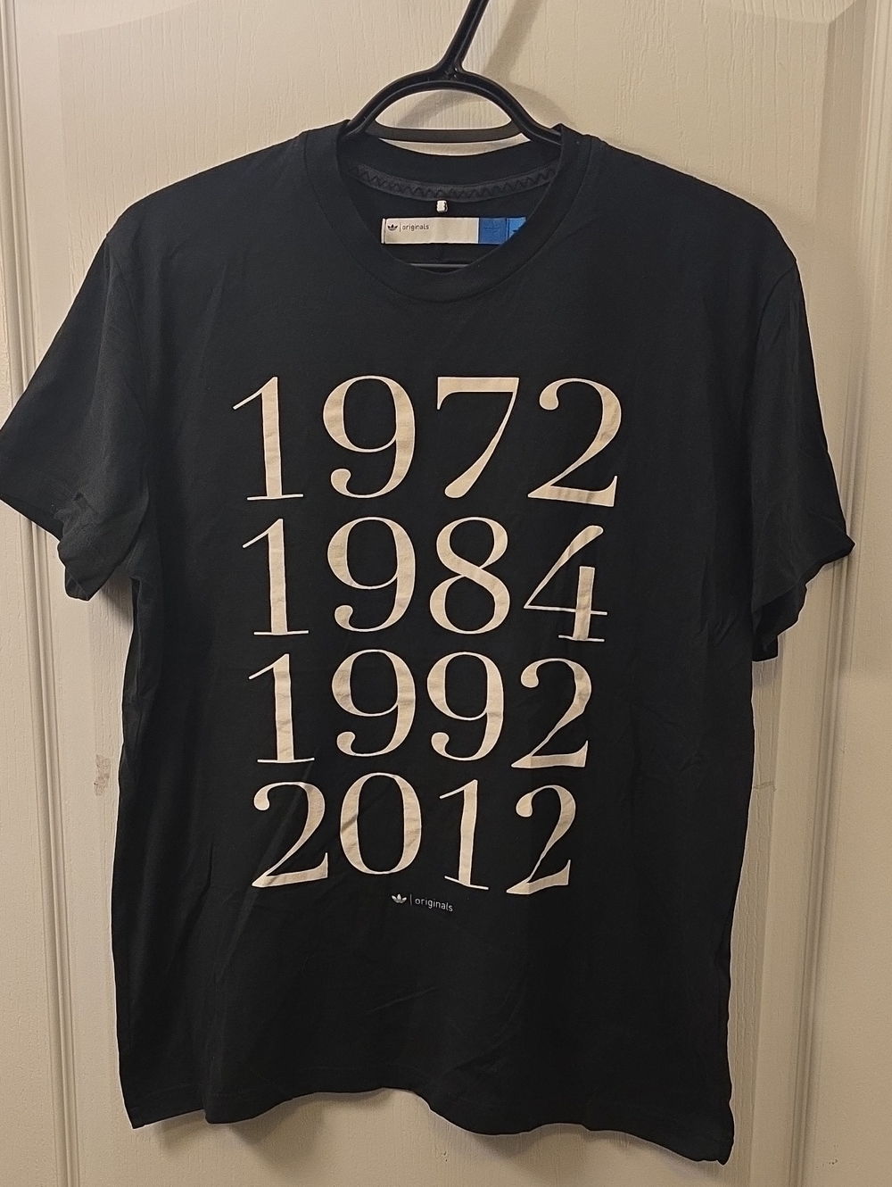adidas Originals Black Short Sleeve Tee with White Year Graphic